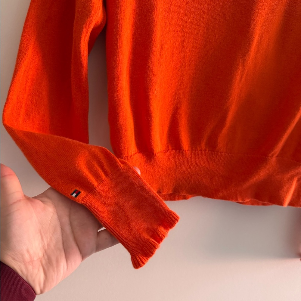 Tommy Hilfiger Argyle Cotton Cashmere Cardigan Small Orange Pink Preppy - Picture 6 of 6